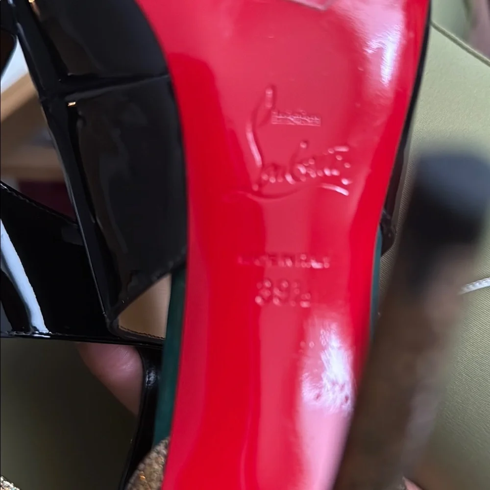 Christian Louboutin Black and Gold Stiletto Heels - Picture 2 of 5